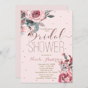 Convites CHÁ DE PANELA Dourado Floral  Rosa Rosa Rosa Rosa