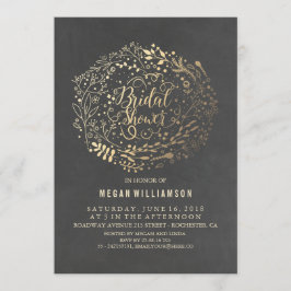 Convites Chá de panela Dourado Floral Vintage Chalkboard
