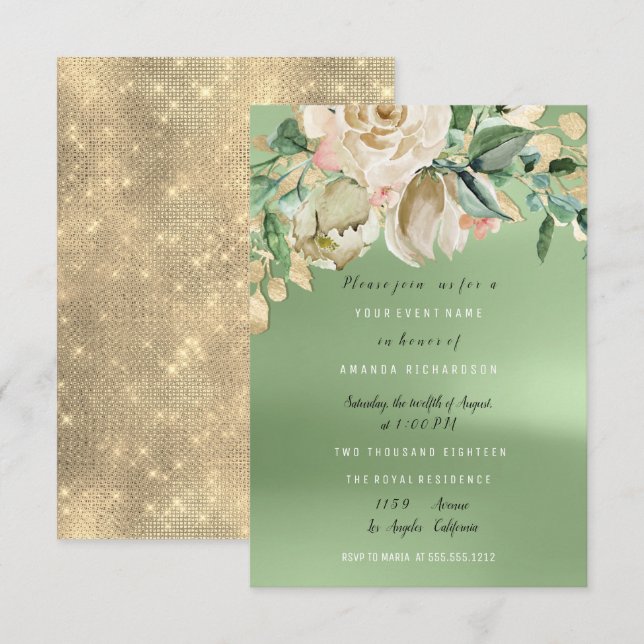 Convites Chá de panela Dourado Flores de Tintas Meadow Ivor (Frente/Verso)