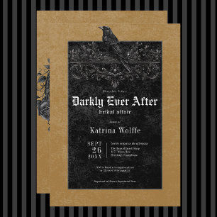 Convites Chá de panela Dourado Gótico Raven Preto e Rosas