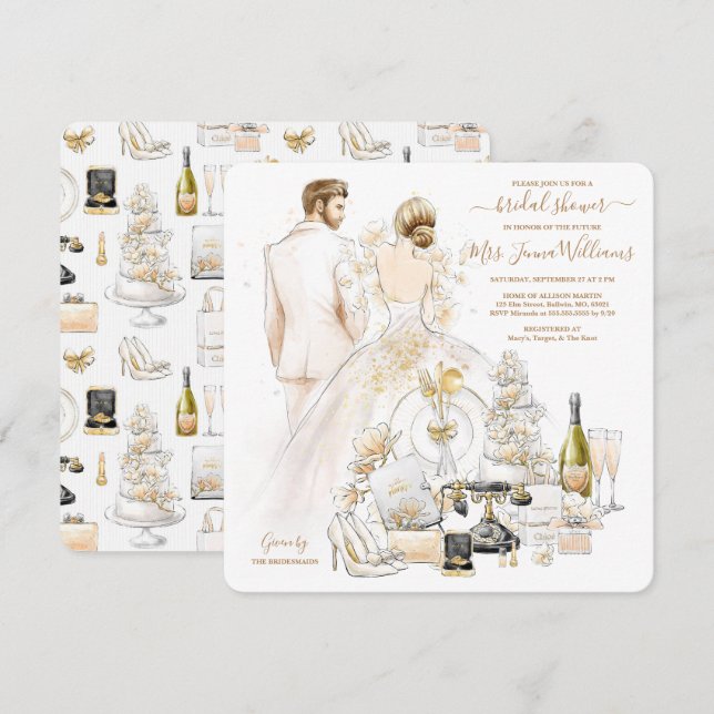 Convites Chá de panela Dourado Louro Lourado (Frente/Verso)