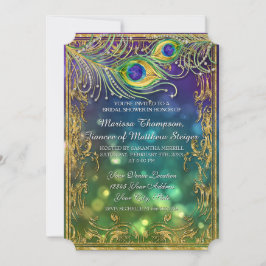 Convites Chá de panela Dourado Peacock Feather Jewel Sparkl