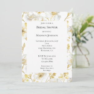 Convites Chá de panela Dourado Românico Floral Branco