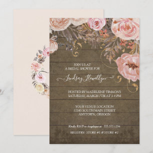 Convites Chá de panela Dourado Rosa de Boho Floral de Made