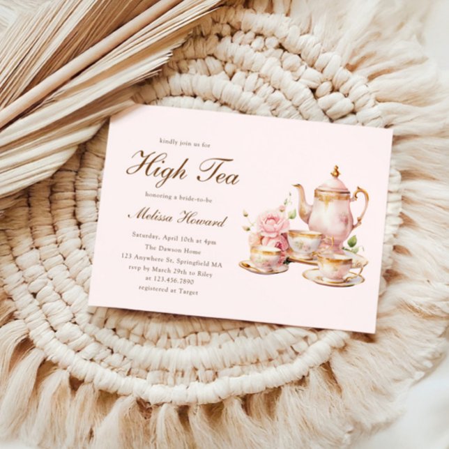 Convites Chá de panela Dourado Rosa-Rosa-Alto-Tea Pastel (Criador carregado)
