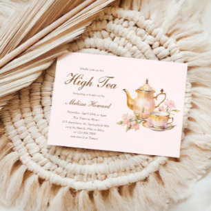 Convites Chá de panela Dourado Rosa-Rosa-Alto-Tea Pastel