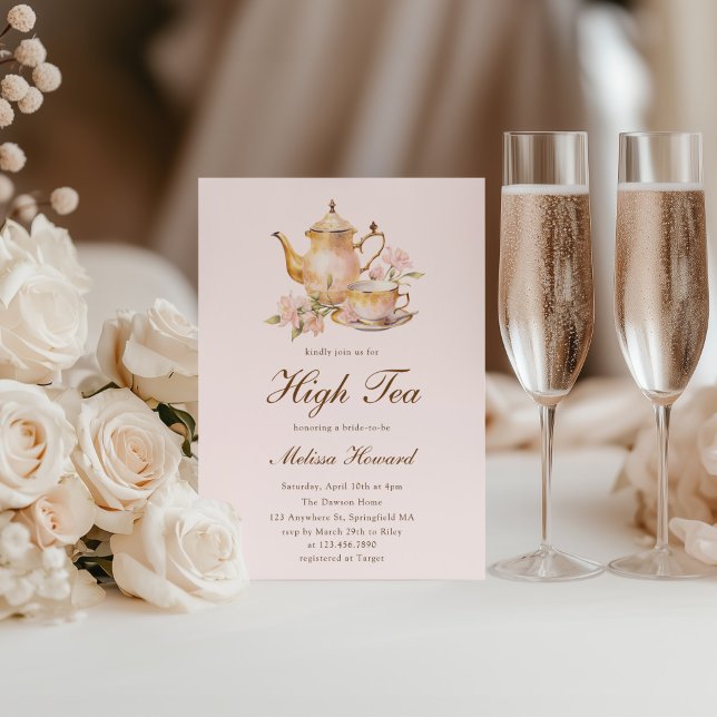 Convites Chá de panela Dourado Rosa-Rosa-Alto-Tea Pastel (Criador carregado)