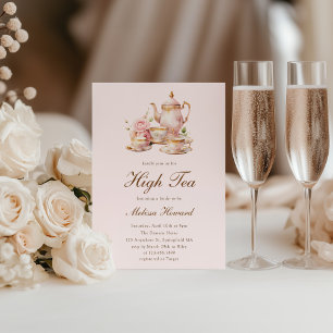 Convites Chá de panela Dourado Rosa-Rosa-Alto-Tea Pastel