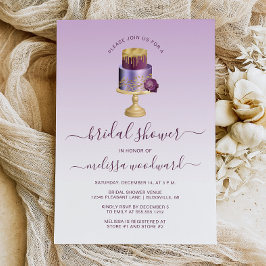 Convites Chá de panela Dourado Roxo De Bolo De Casamento Gl