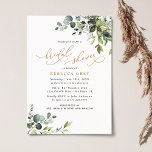 Convites Chá de panela Dourado Rustic Watercolor<br><div class="desc">Esta elegante coleção do Boho Greenery apresenta folhas de cor aquosa misturada com uma serifa clássica e fontes delicadas de sans a preto,  com um monograma no verso. Itens correspondentes disponíveis.</div>