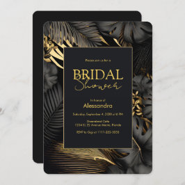 Convites Chá de panela Dourado Tropical Negra Moderno