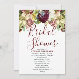 Convites Chá de panela Dourado Vintage Botanical Burgundy