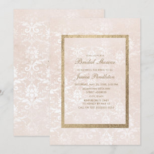 Convites Chá de panela Dourado Vintage Pink Damask