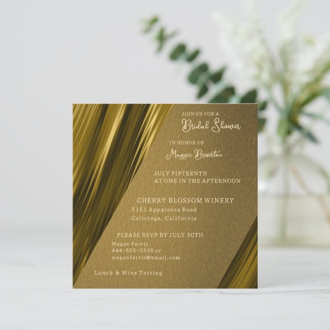 Convites Chá de panela Dourado Wavey (Em pé/Frente)