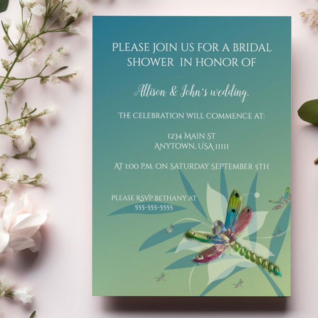 Convites Chá de panela Dragonfly em repouso (Resting Dragonfly Bridal Shower Invitation)