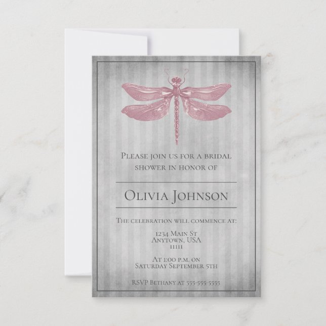 Convites Chá de panela Dragonfly Rosa (Frente)