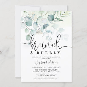 Convites Chá de panela Dusty Blue Brunch e Bubble Greenery