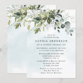 Convites Chá de panela Dusty Blue Eucalyptus Greenery Boho