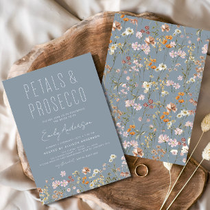 Convites Chá de panela Dusty Blue Petals & Prosecco