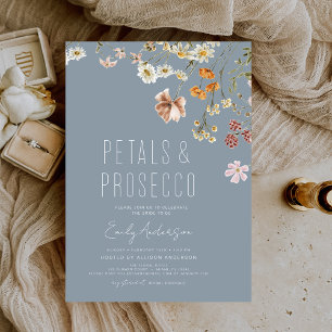 Convites Chá de panela Dusty Blue Petals & Prosecco