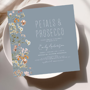 Convites Chá de panela Dusty Blue Petals & Prosecco