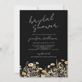 Convites Chá de panela Elegante Black Boho Wildflower