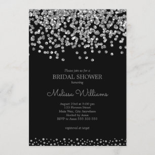 Convites Chá de panela Elegante Black Silver Foil Confetti