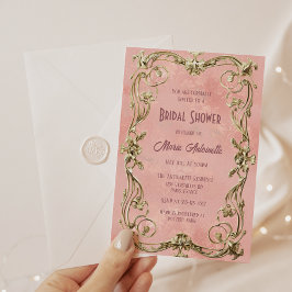 Convites Chá de panela Elegante Blush Damask Rococo