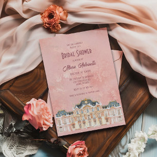 Convites Chá de panela Elegante Blush Damask Rococo
