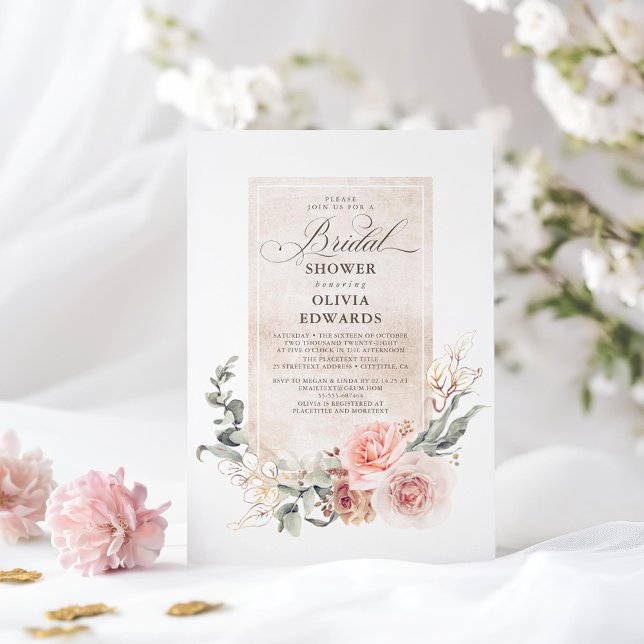 Convites Chá de panela Elegante Boho Boho Flores Terrenas (Botanical Elegant Bridal Shower Invitations)