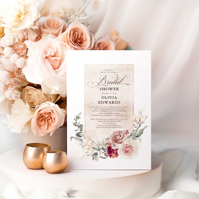 Convites Chá de panela Elegante Boho Boho Flores Terrenas (Earthy Fall Bridal Shower Invitations)