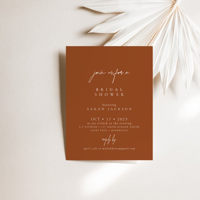 Convites Chá de panela Elegante Boho Terracotta (Boho Terracotta Elegant Bridal Shower Invitation)
