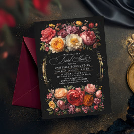 Convites Chá de panela Elegante Botânico Floral Preto