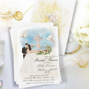 Convites Chá de panela elegante com fonte noiva e noiva