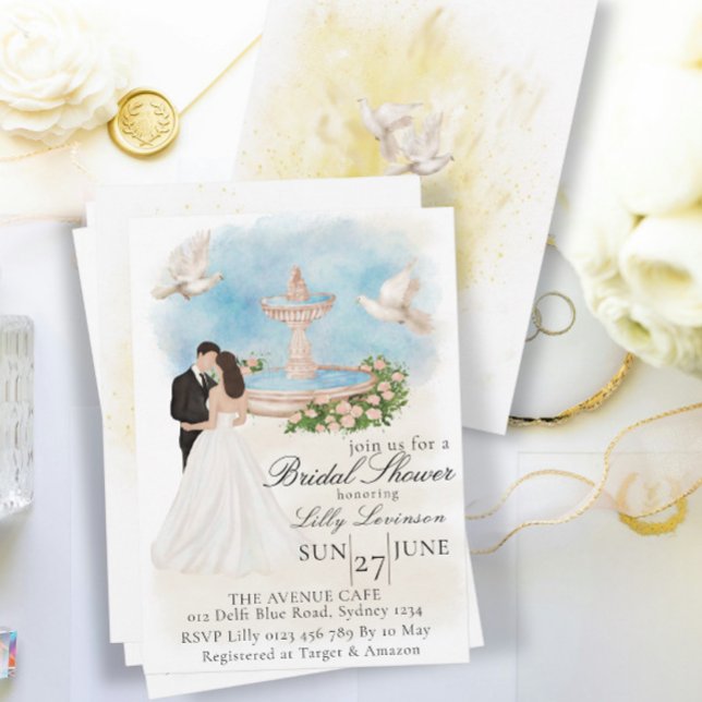 Convites Chá de panela elegante com fonte noiva e noiva (Criador carregado)