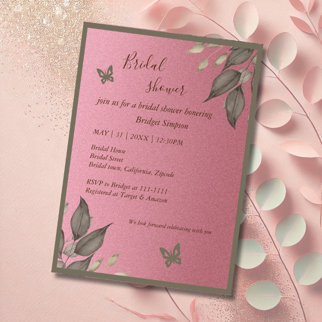 Convites Chá de panela Elegante cor-de-rosa brilhante Eucal (Criador carregado)
