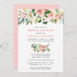 Convites Chá de panela Elegante Cor Floral Cor-de-Rosa Inve