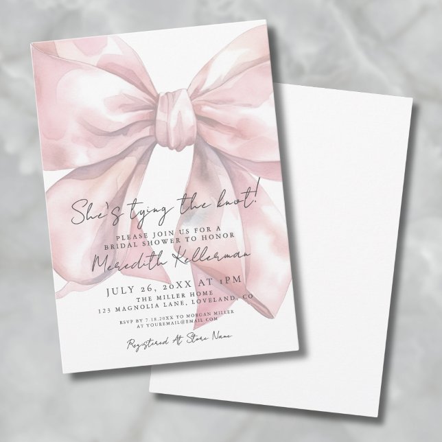 Convites Chá de panela Elegante de Arco Rosa (Elegant Blush Pink Bow Bridal Shower Invitation)