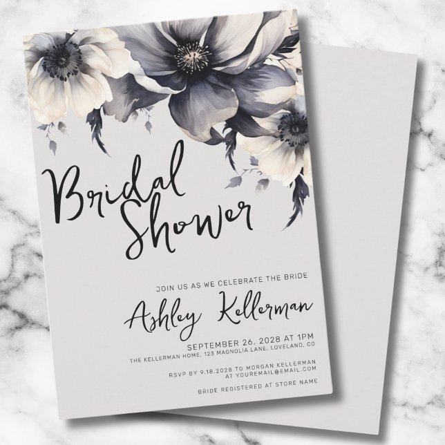 Convites Chá de panela Elegante de Boho das Flores Botânica (Gray Simple Elegant Floral Bridal Shower Invitation)