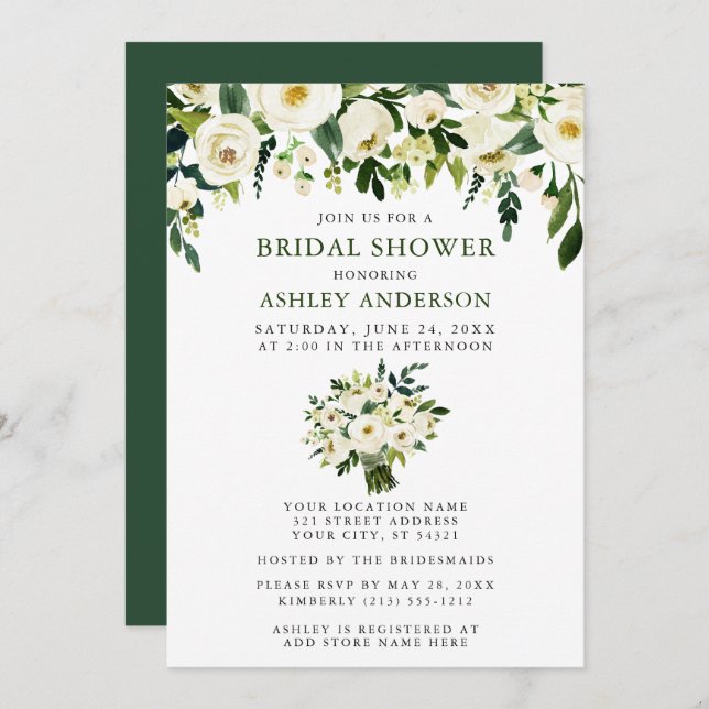 Convites Chá de panela Elegante de Buquê Floral de Aquarela (Frente/Verso)