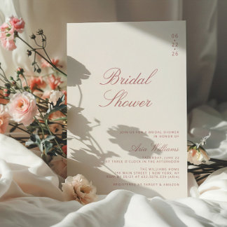 Convites Chá de panela Elegante de Caligrafia Dusty Rosa