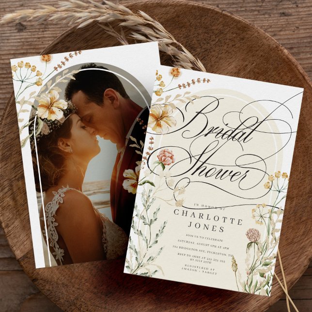 Convites Chá de panela Elegante de Caligrafia e Boêmia Foto (Criador carregado)