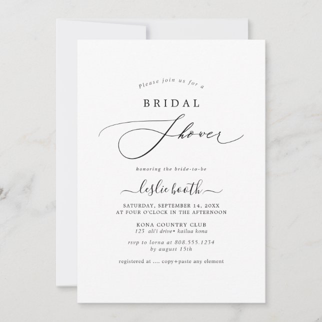 Convites Chá de panela Elegante de Caligrafia Luxe PixDezin (Frente)