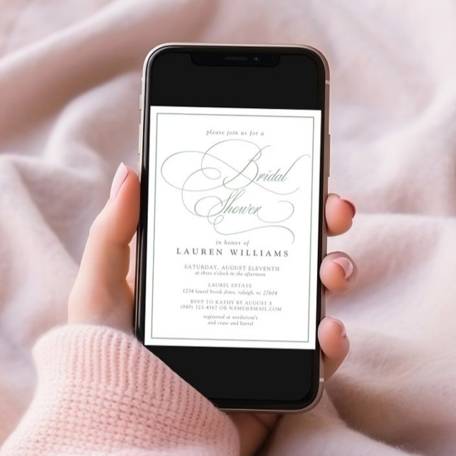 Convites Chá de panela Elegante de Caligrafia Verde (Criador carregado)