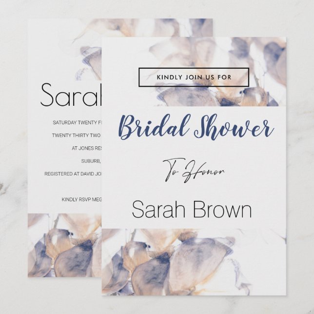 CONVITES CHÁ DE PANELA ELEGANTE DE FLOR DE PATELAS BRANCO E (Frente/Verso)