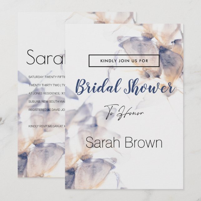 CONVITES CHÁ DE PANELA ELEGANTE DE FLOR DE PATELAS BRANCO E (Frente/Verso)