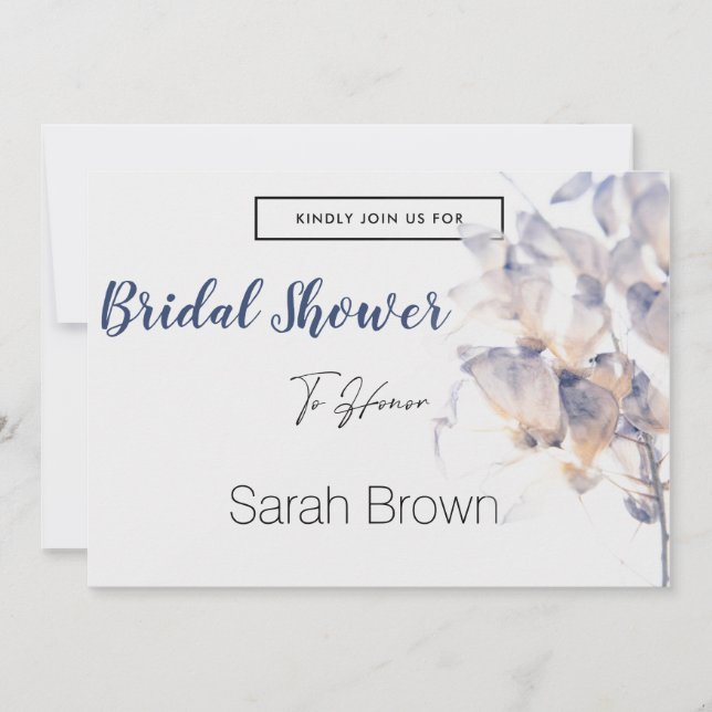 CONVITES CHÁ DE PANELA ELEGANTE DE FLOR DE PATELAS BRANCO E (Frente)