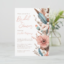 Convites Chá de panela Elegante de Flor e Penas de Boho Ros