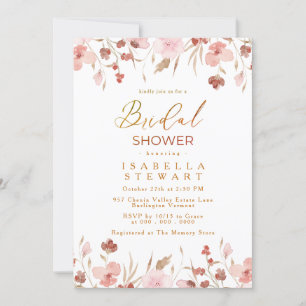 Convites Chá de panela Elegante de Flor Selvagem Rosa-Esbra