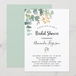 Convites Chá de panela elegante de ouro branco Eucalyptus